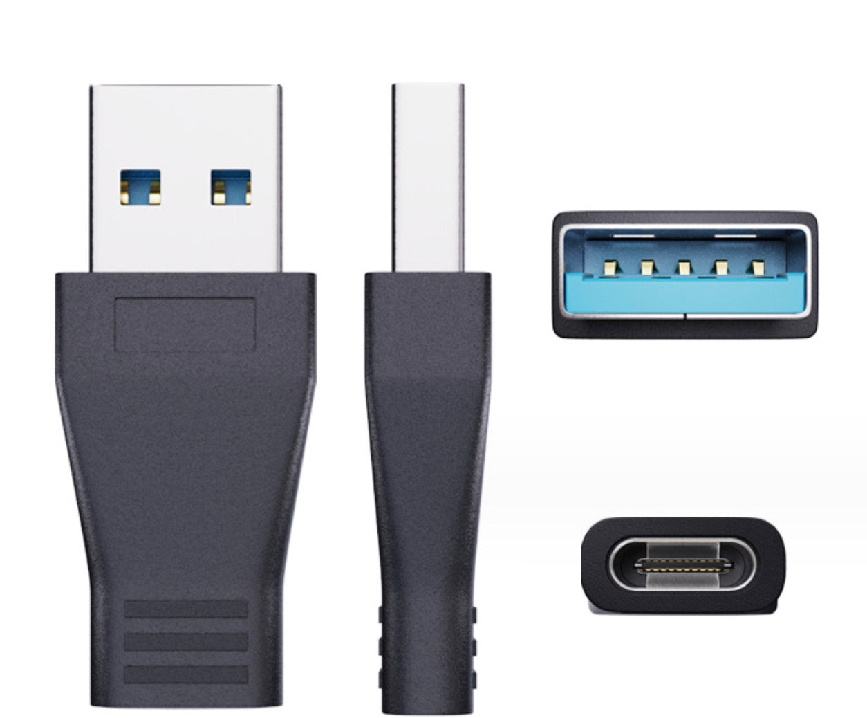 A black USB 3.0 A Male to USB C Female OTG converter extension adapter.
