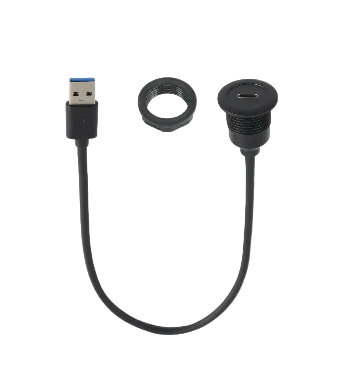 USB A to USB C panel mount cable round socket