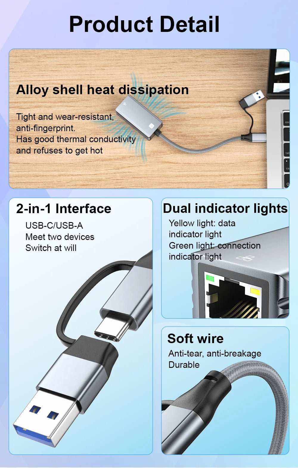 Compact USB to RJ45 Ethernet adapter with gigabit speed support