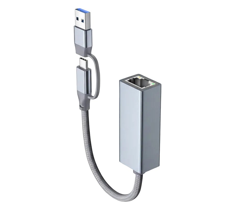 USB 3.2 Gigabit Ethernet adapter connected to laptop