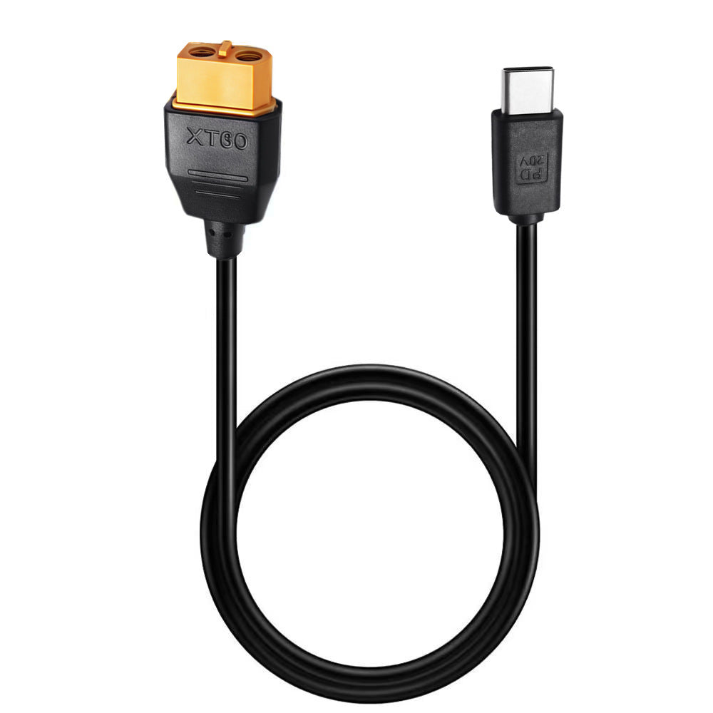 Close-up of USB-C PD and XT60 female power cable connectors
