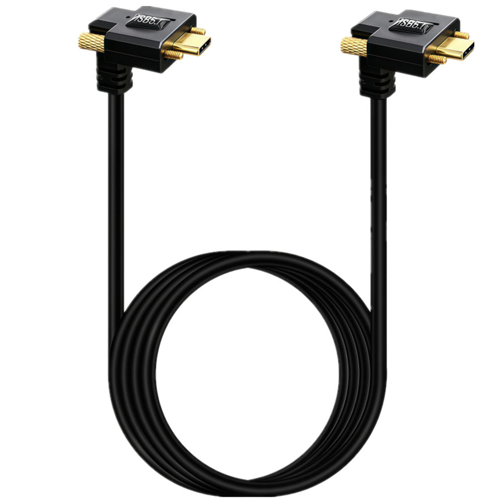 USB-C 240W right-angle male to male cable with dual locking screws