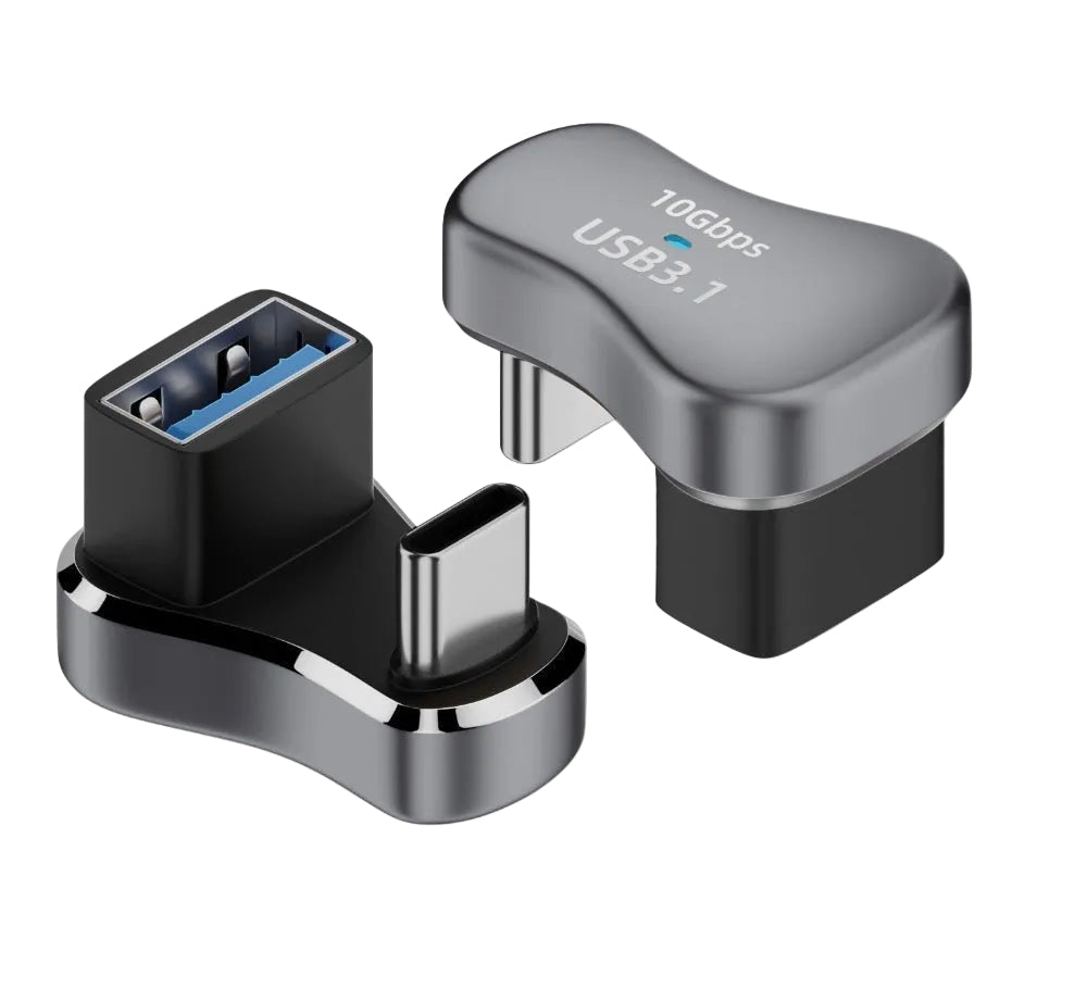 USB-C 3.1 male to USB 3.0 female OTG adapter with reverse U shape back angle design in grey