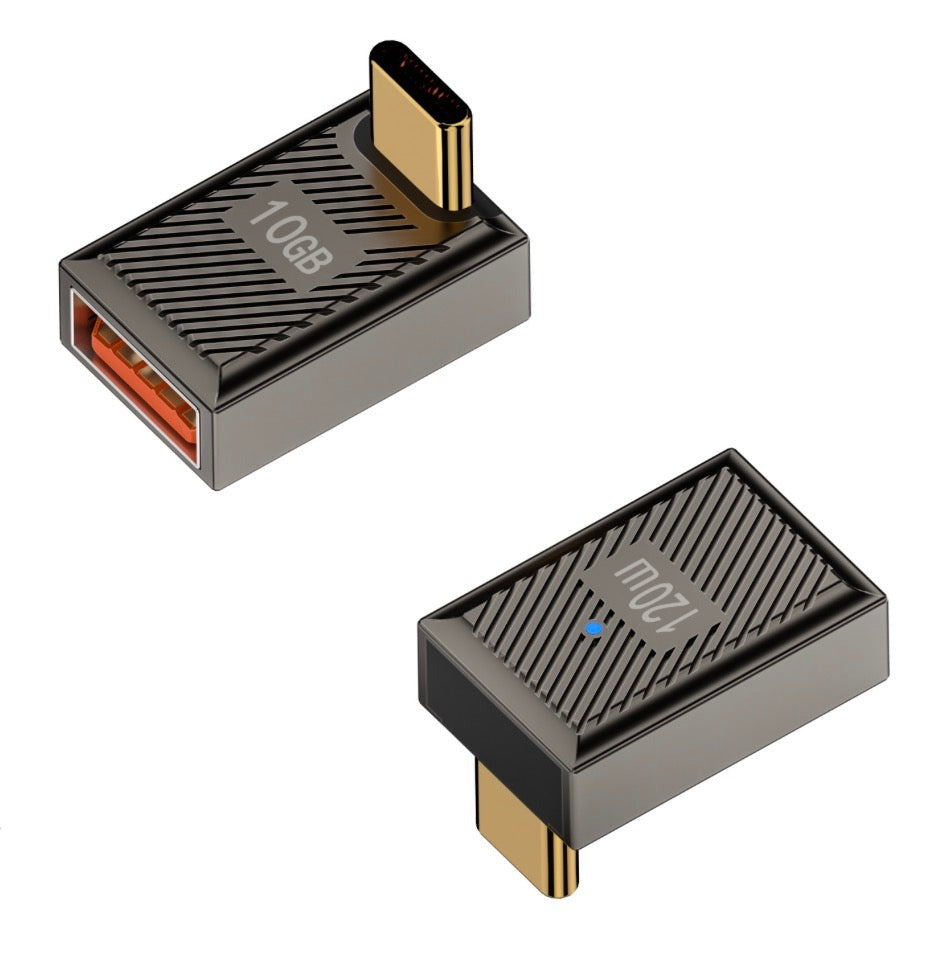 USB C 3.1 up down angle male to USB 3.0 Type A female OTG adapter with aluminium alloy housing in black
