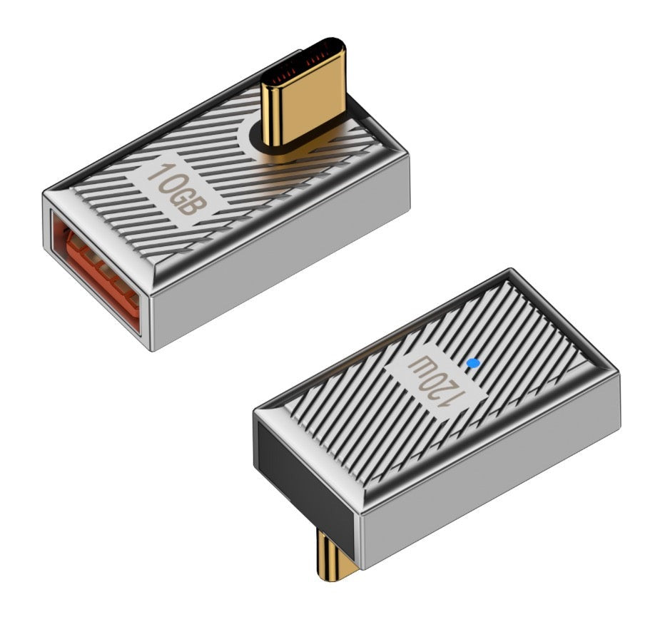 USB C 3.1 up down angle male to USB 3.0 Type A female OTG adapter with aluminium alloy housing in grey