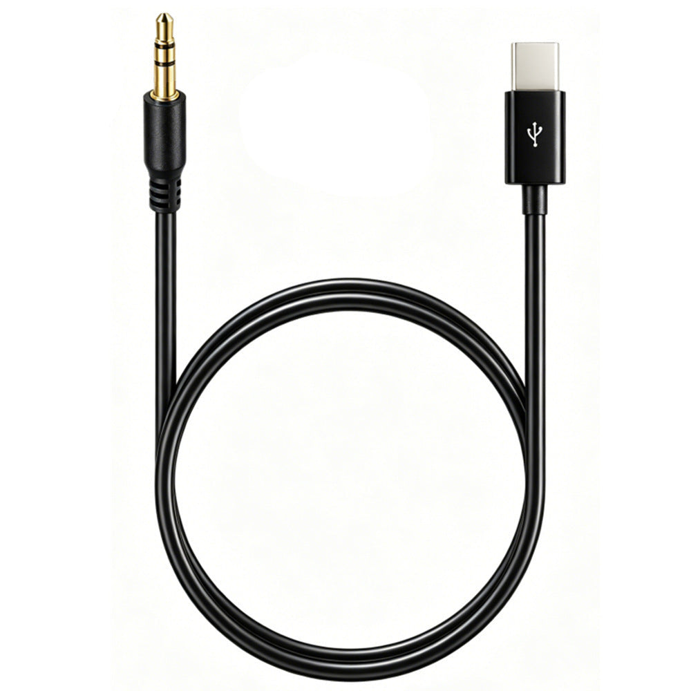 Close-up of USB-C and 3.5mm 3-pole TRS audio cable connectors