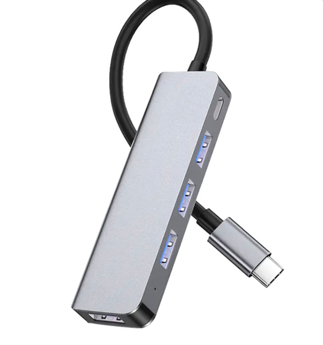 USB-C 5-in-1 hub with four USB ports and 100W Power Delivery charging