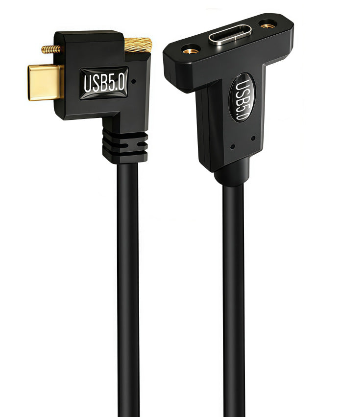 USB-C 80Gbps male to female side-angle panel mount extension cable