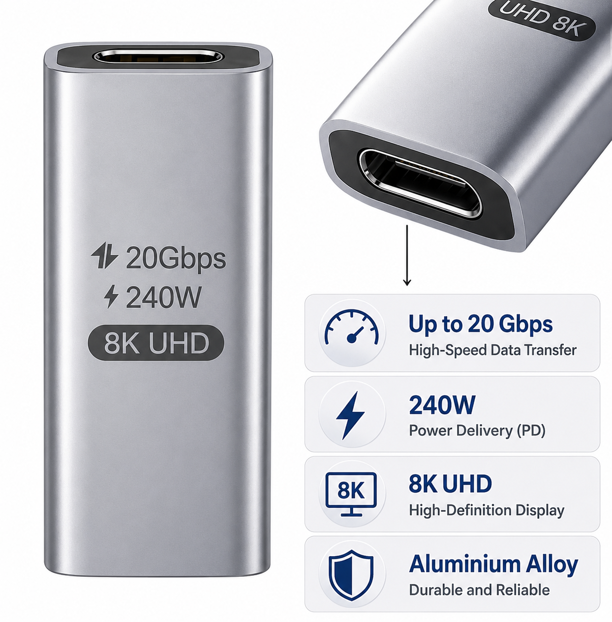 Aluminium USB-C female coupler adapter