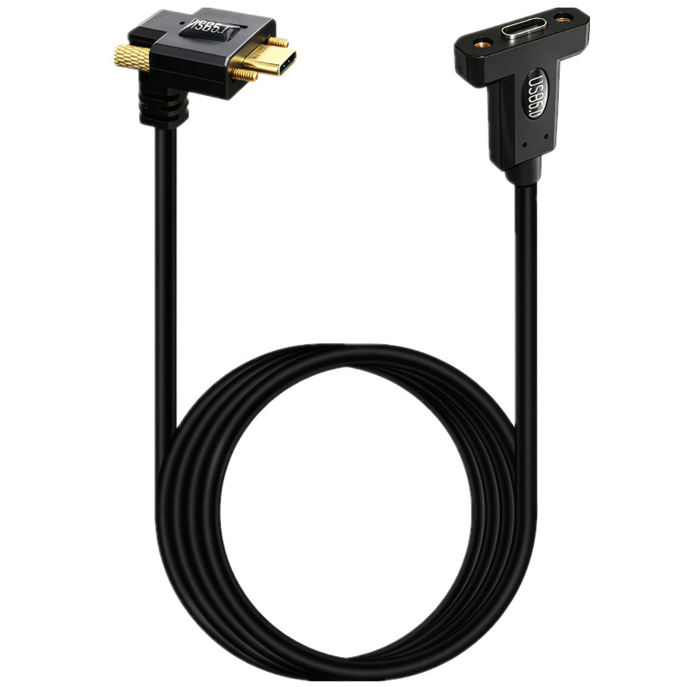 USB-C dual screw locking cable with T-flange female panel mount socket
