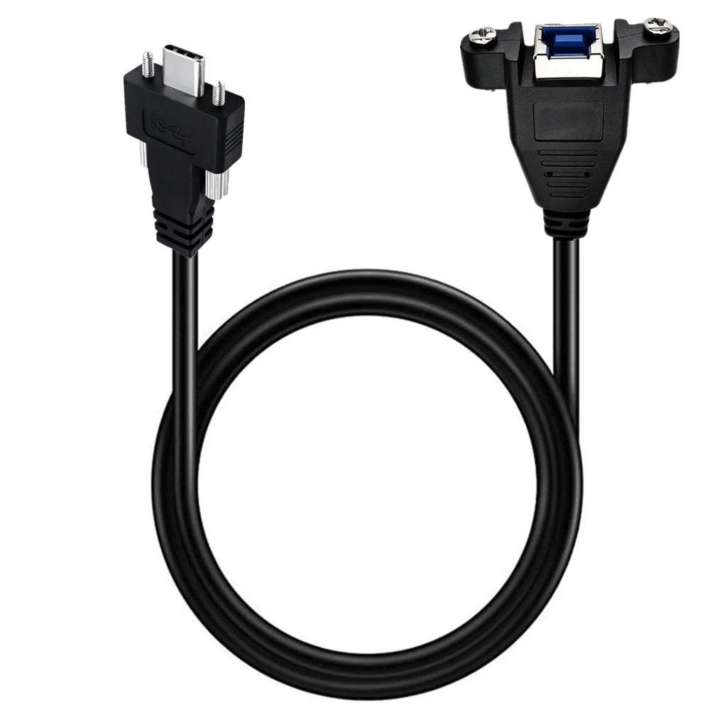 USB-C dual-screw locking male to USB 3.0 Type-B female panel mount cable