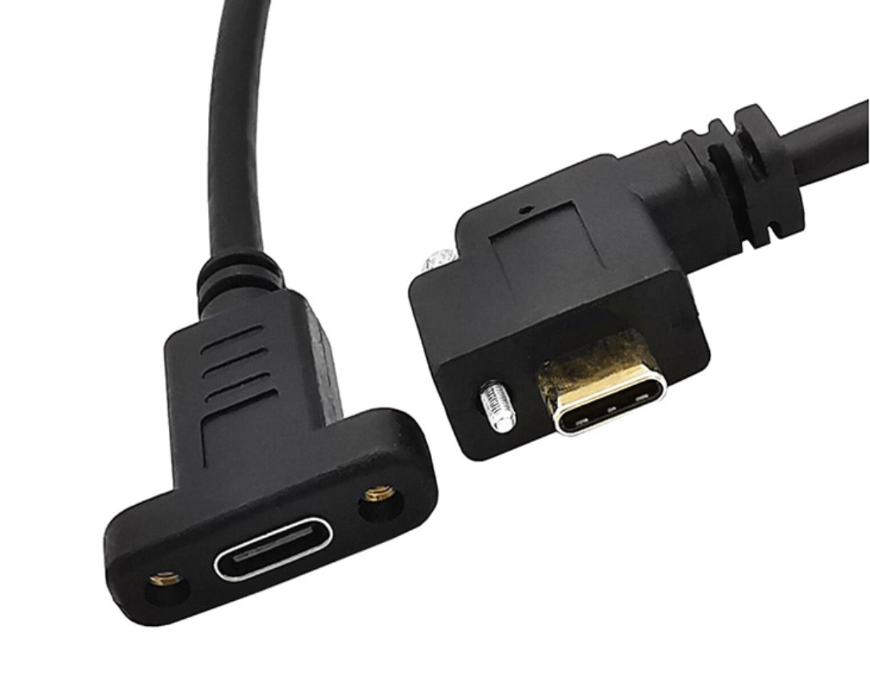 USB-C extension cable with screw lock mounted in panel