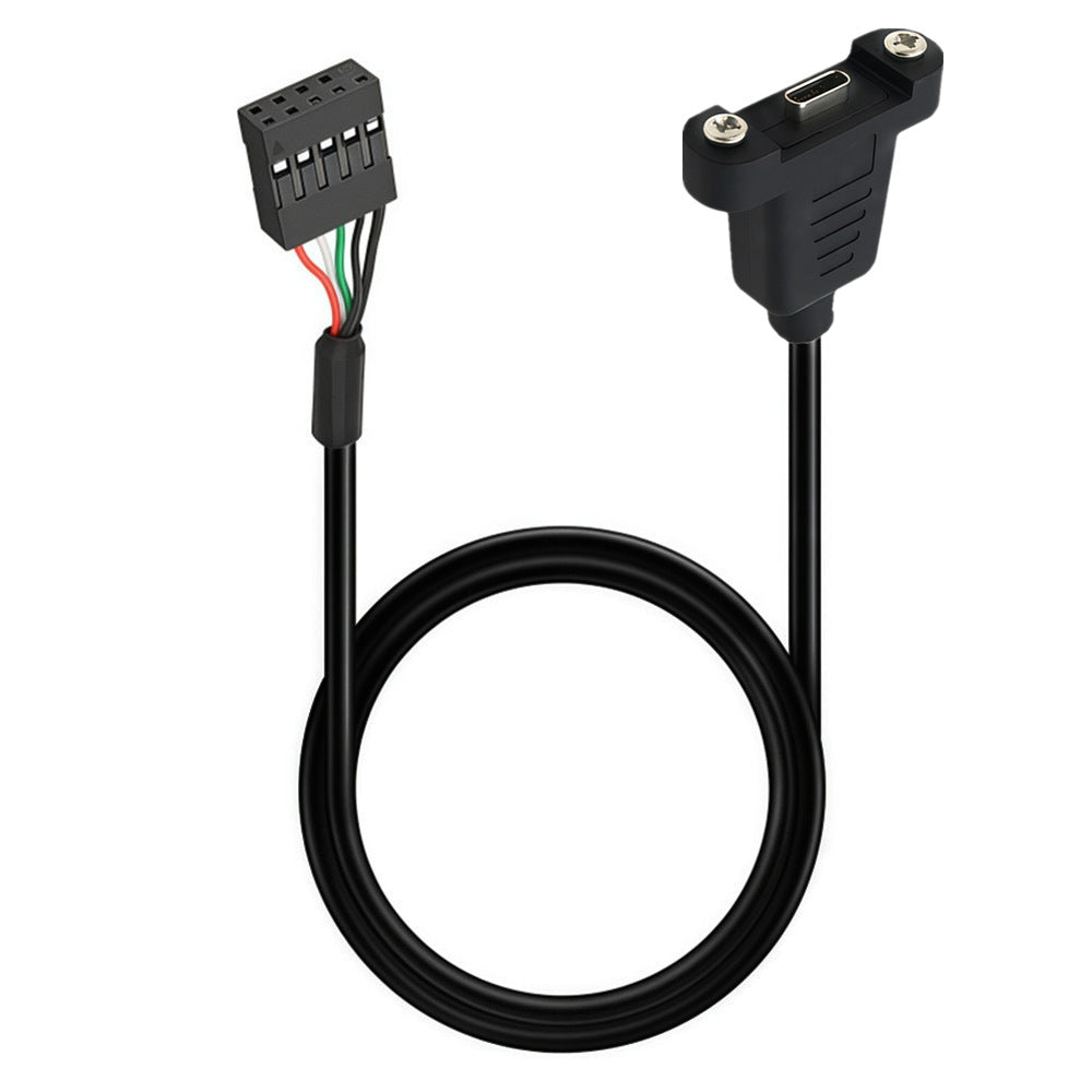 USB-C female panel-mount to USB 2.0 9-pin header cable