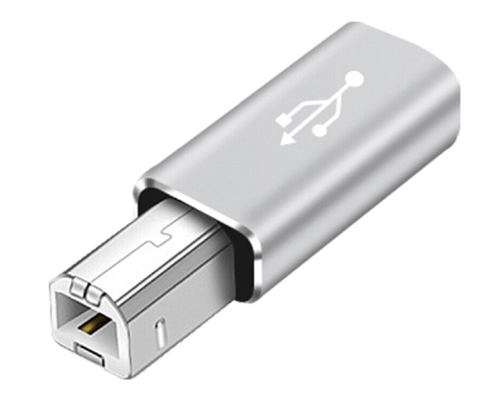 USB C female to USB 2.0 Type B male adapter with aluminium alloy housing in grey