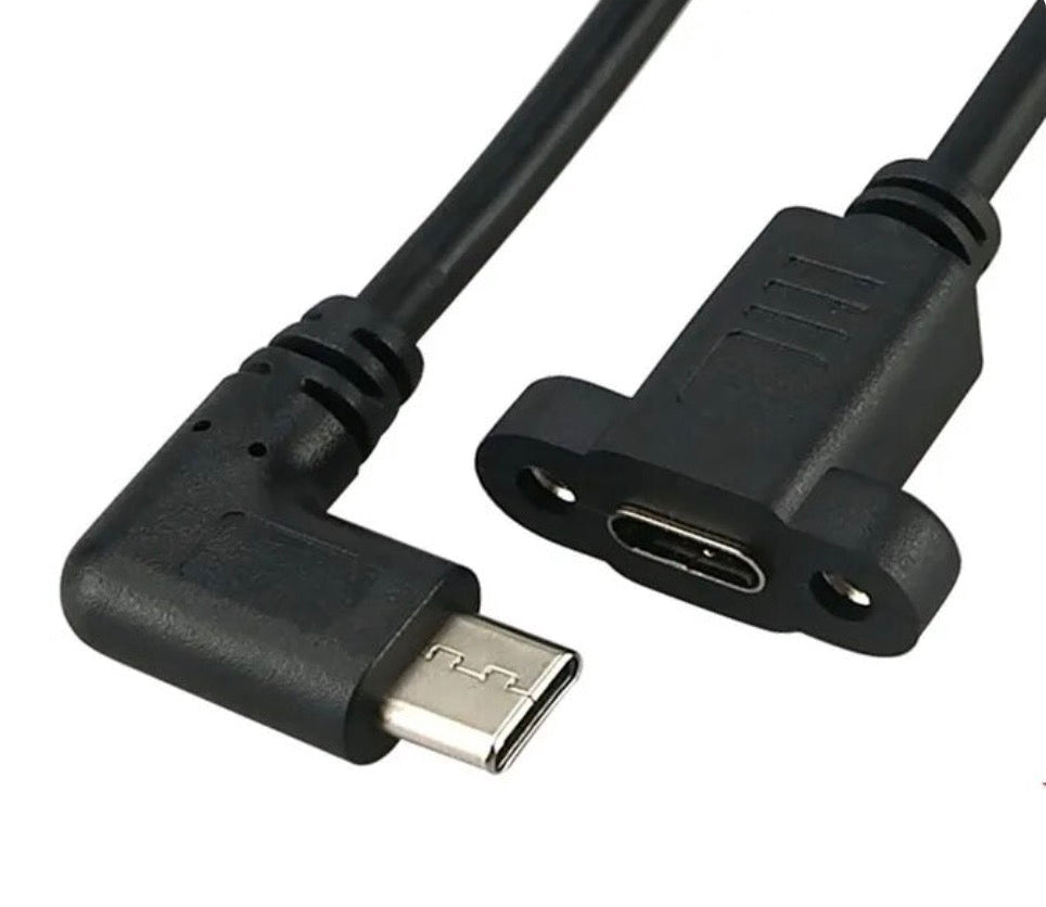 USB-C male angled to USB-C female panel mount extension cable with USB 3.1 10Gbps support