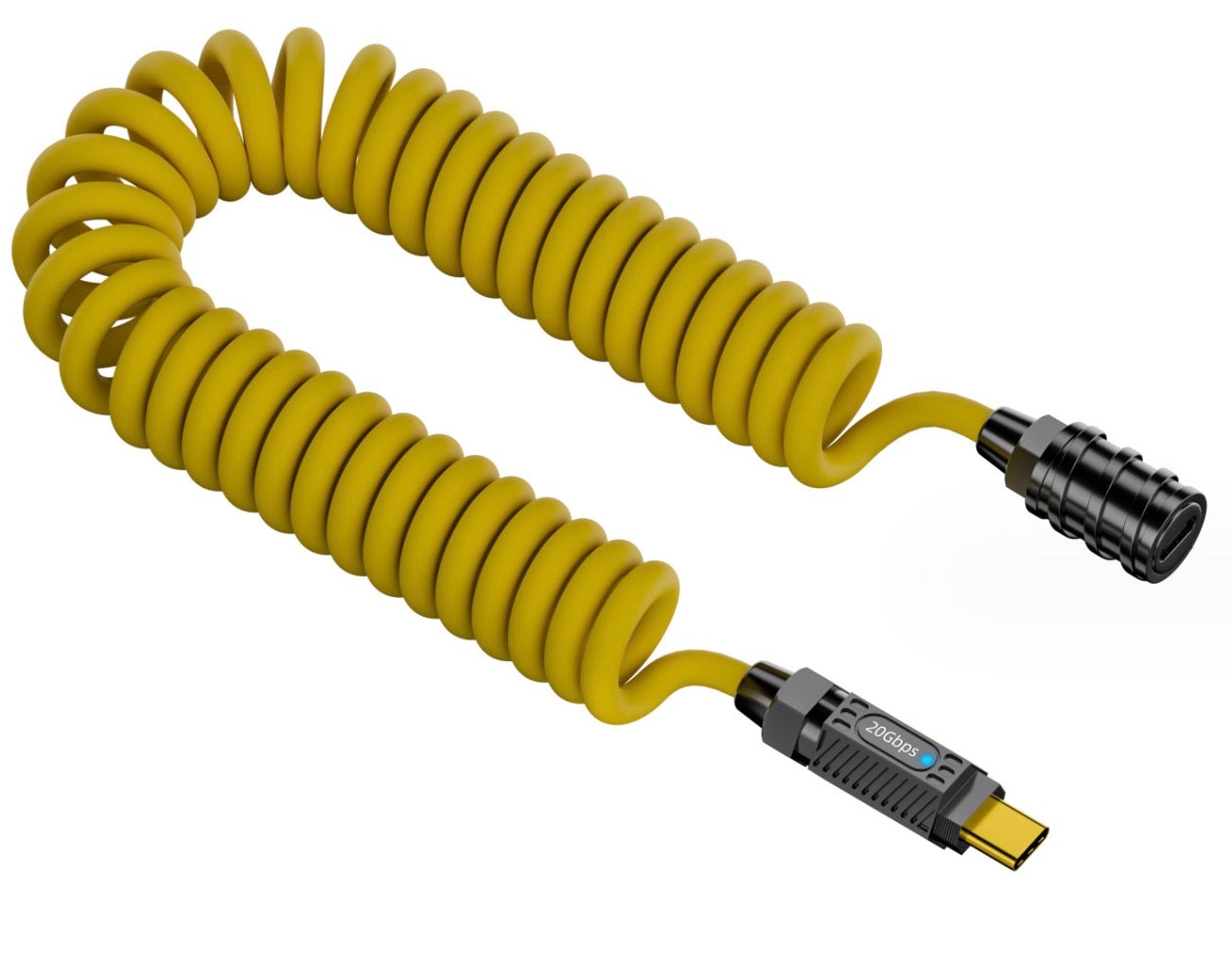 USB C male to female coiled extension cable with 140W charging and 20Gbps transfer speed