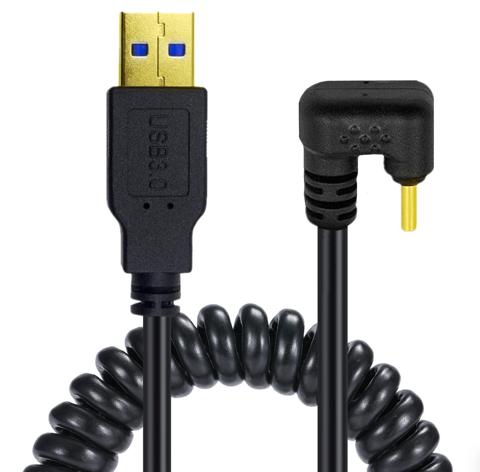 USB C male U shape to USB 3.0 male coiled cable for charging and data transfer