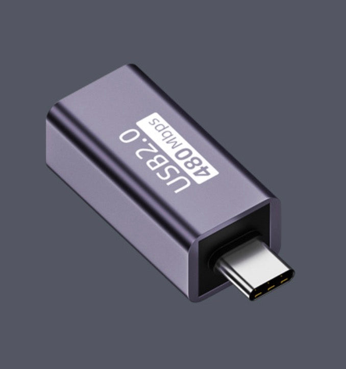 Side profile view of USB-C OTG male to USB Type B female adapter
