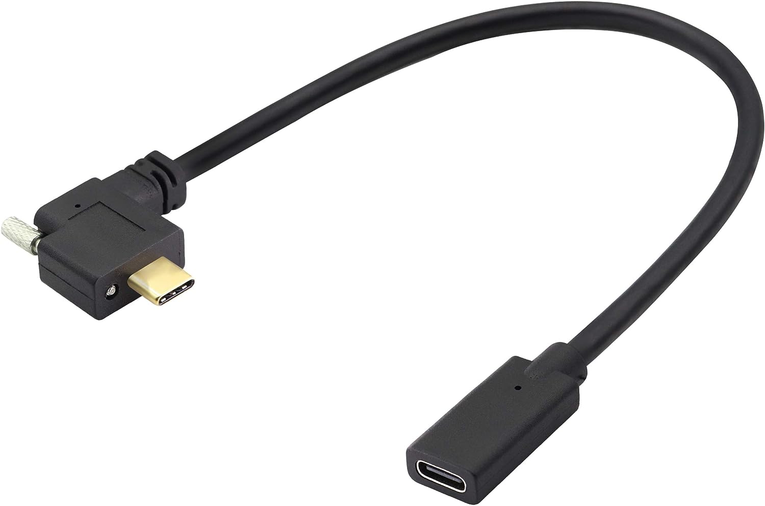 USB-C panel mount extension cable angled male to female with screw lock