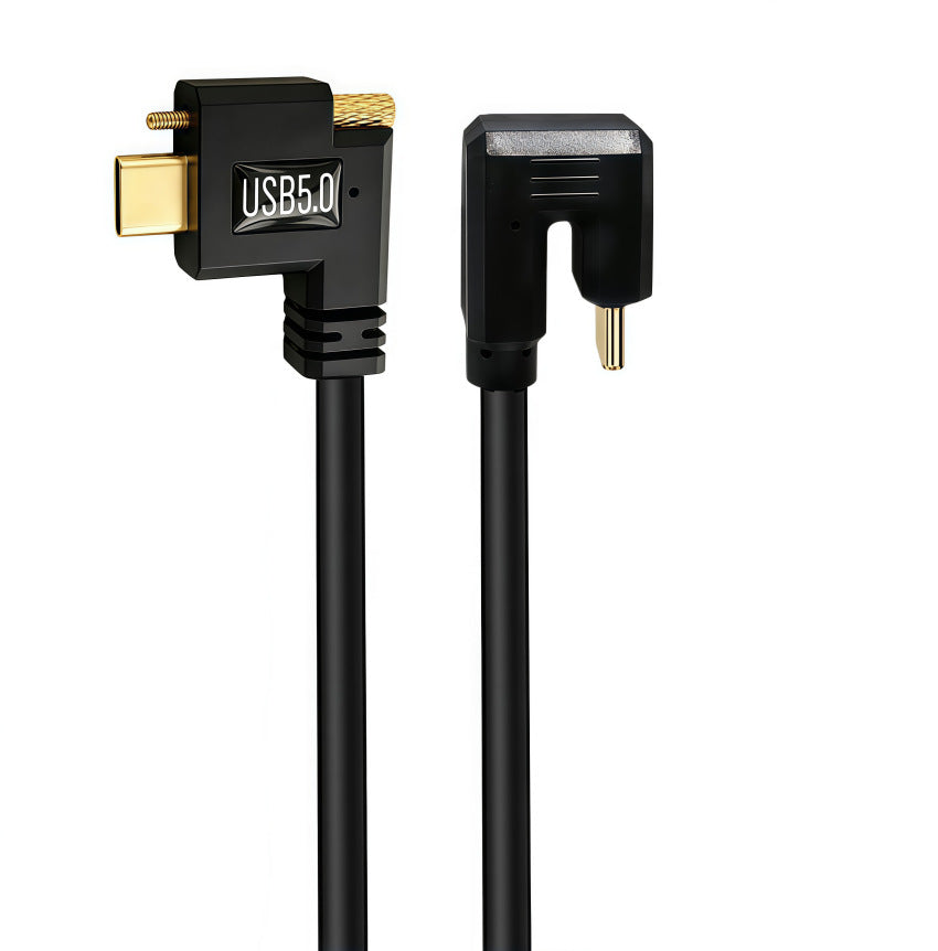 USB-C male to male cable with side right-angle locking connector and U-shaped connector