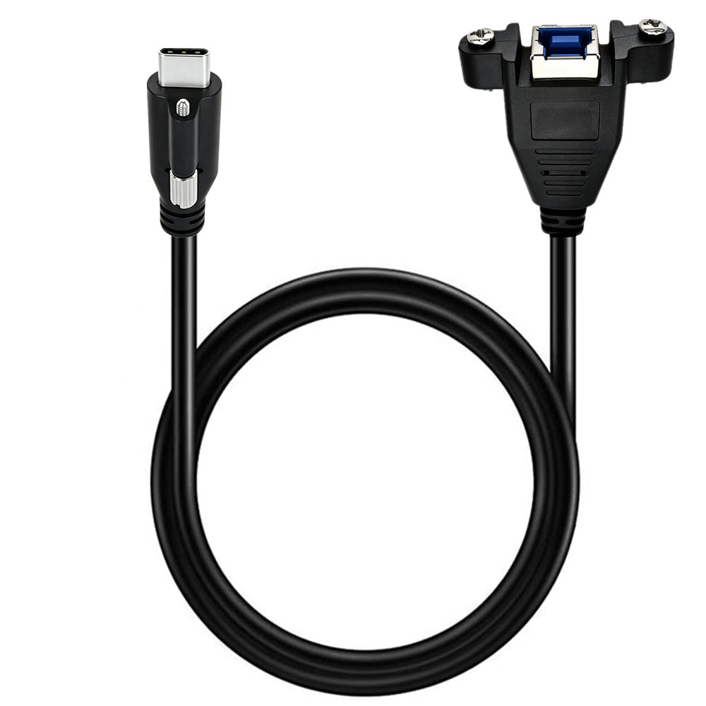 USB-C single-screw locking male to USB 3.0 Type-B female panel mount cable
