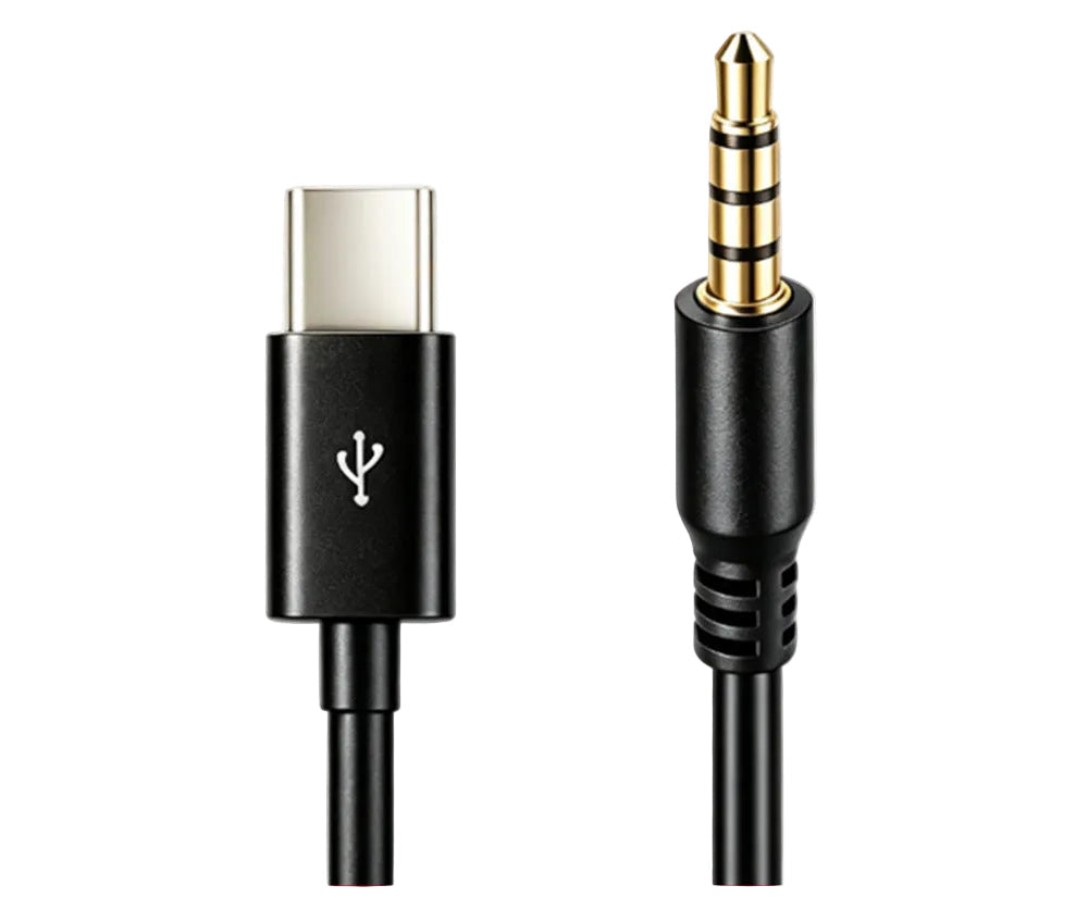 USB-C to 3.5mm 4-pole male audio cable with built-in DAC