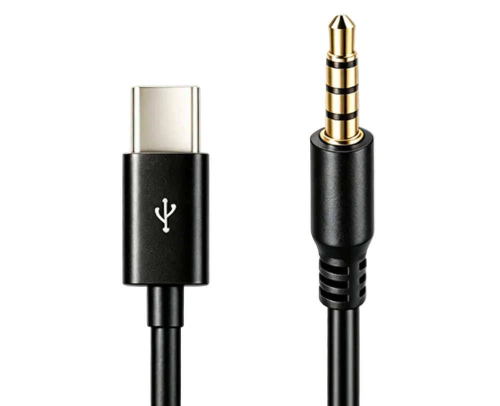 USB-C to 3.5mm 4-pole male audio cable with built-in DAC