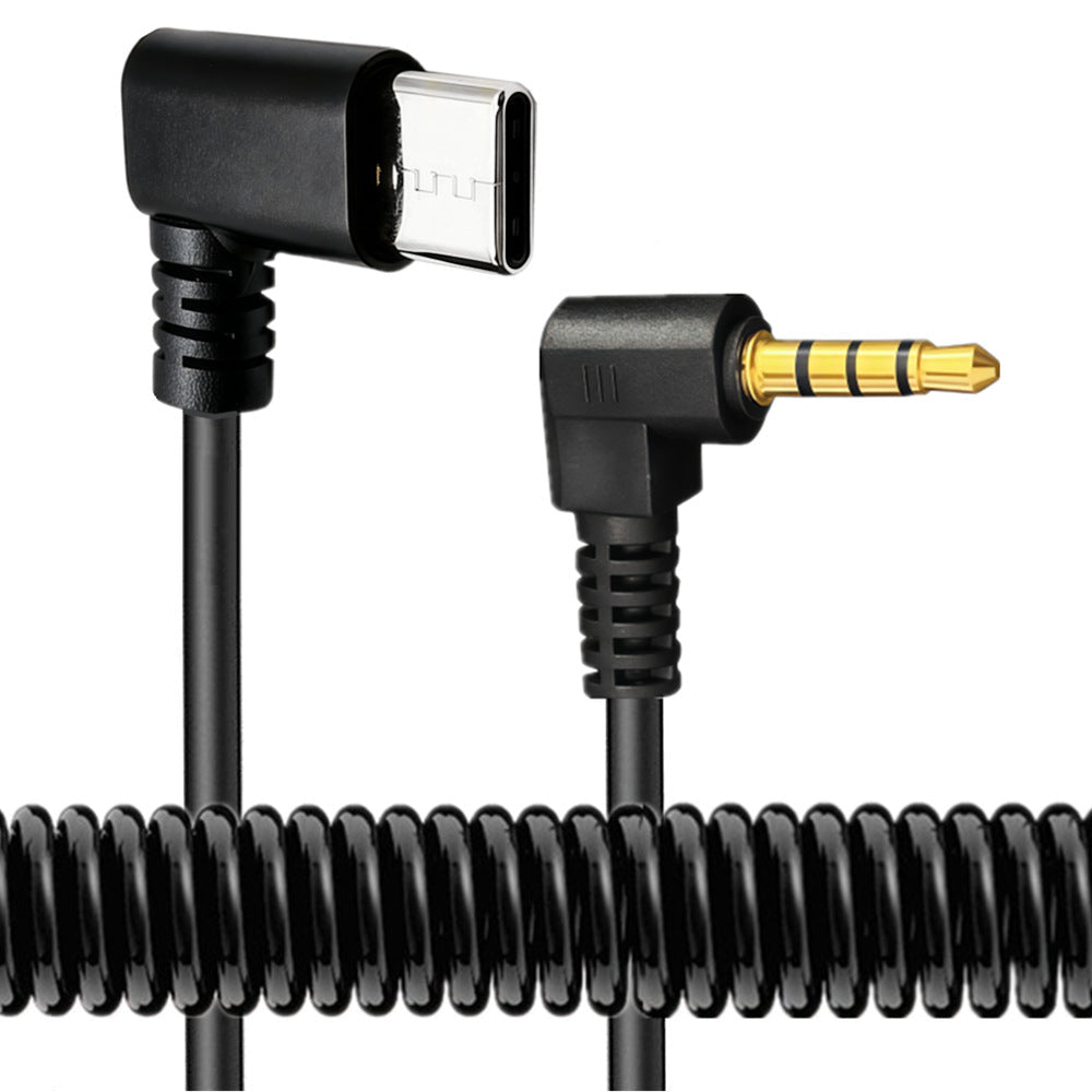 USB-C to 3.5mm coiled audio cable with built-in DAC
