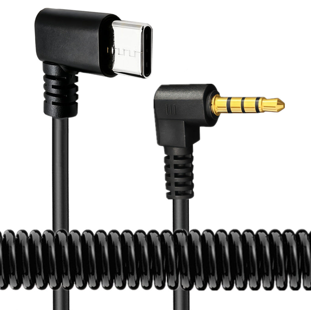 USB-C to 3.5mm coiled audio cable with built-in DAC
