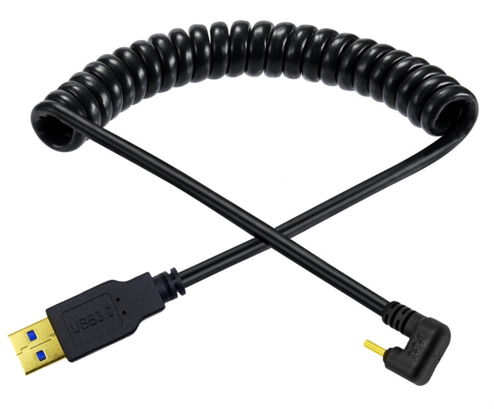 USB C U shape coiled cable shown extended for flexible charging and data connectivity