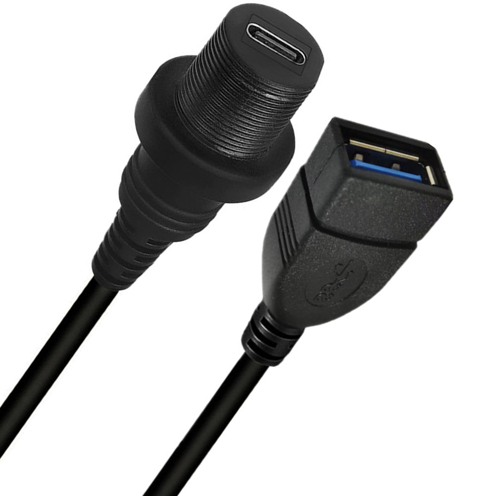 Close-up of the waterproof USB-C flush panel mount connector