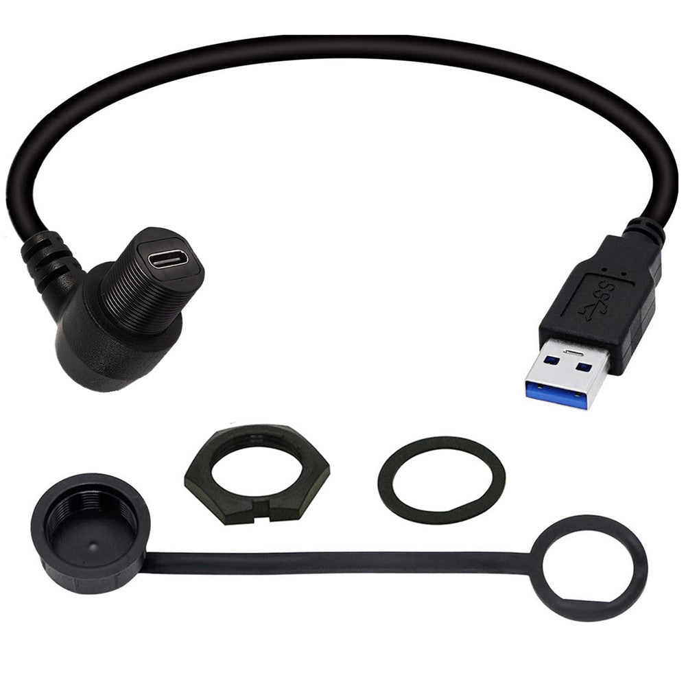 USB panel mount cable with waterproof cap and mounting hardware