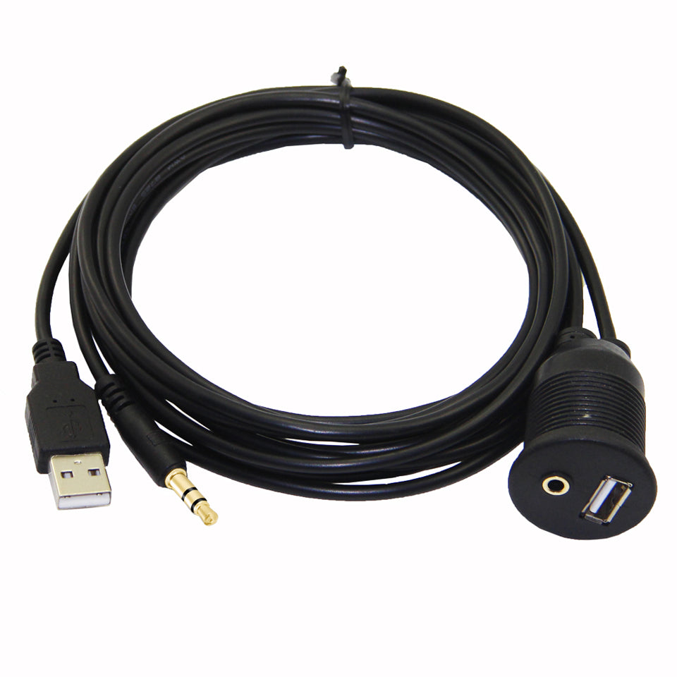 USB 2.0 + 3.5mm AUX 1/8" Audio Water Resistant Extension Cable For Truck Trailer Boat Motorcycle