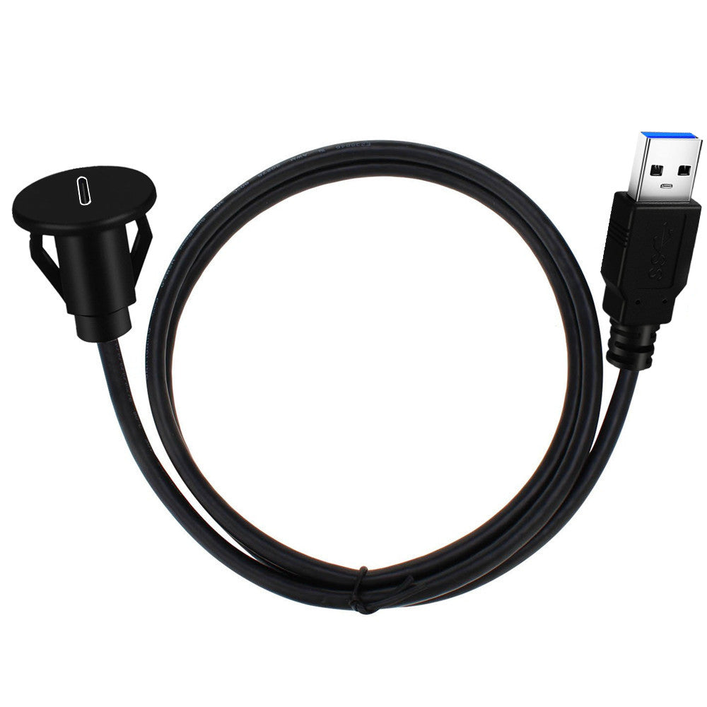 USB 3.0 Type-A male to female flush panel mount extension cable