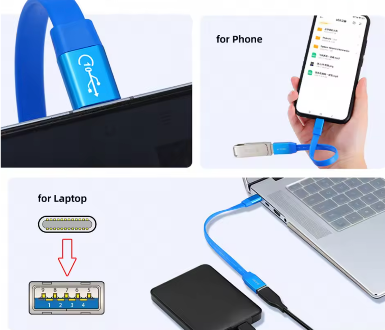 Short USB-C to USB-A adapter cable