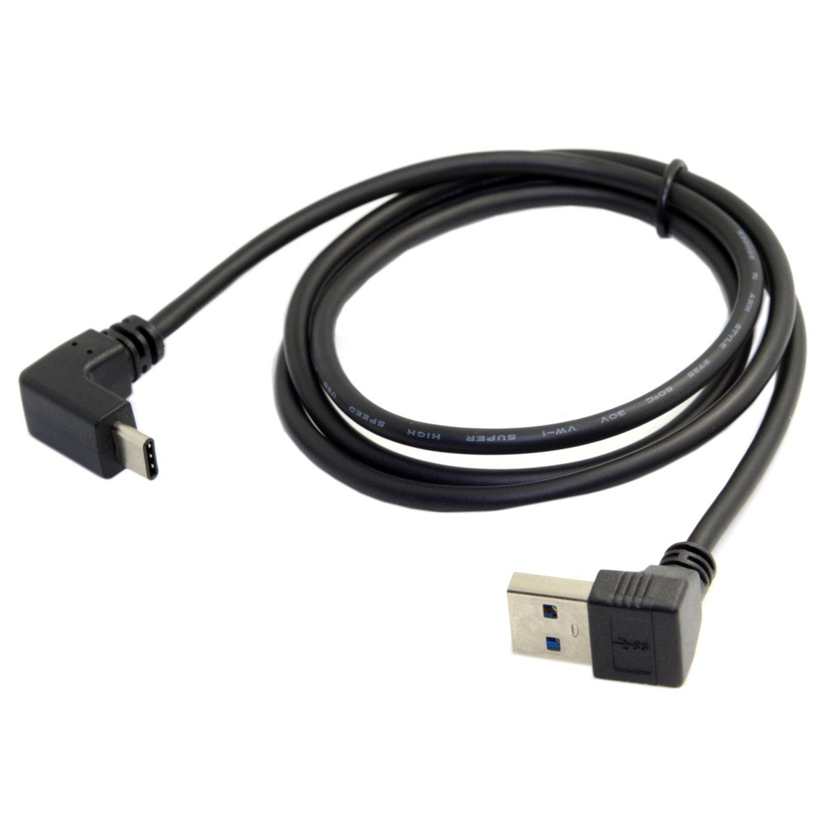 USB 3.0 A Male to USB C Angled Male Data Charging Sync Cable 1m