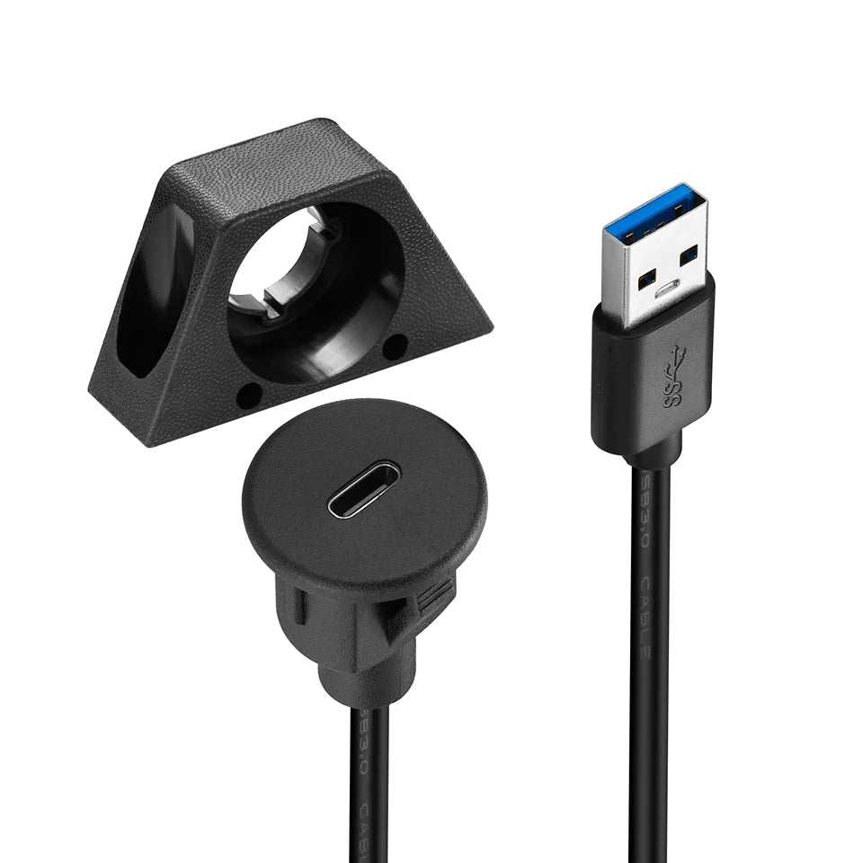 USB 3.0 A Male to USB C Female Flush Mount Cable for Car Truck Boat Motorcycle Dashboard
