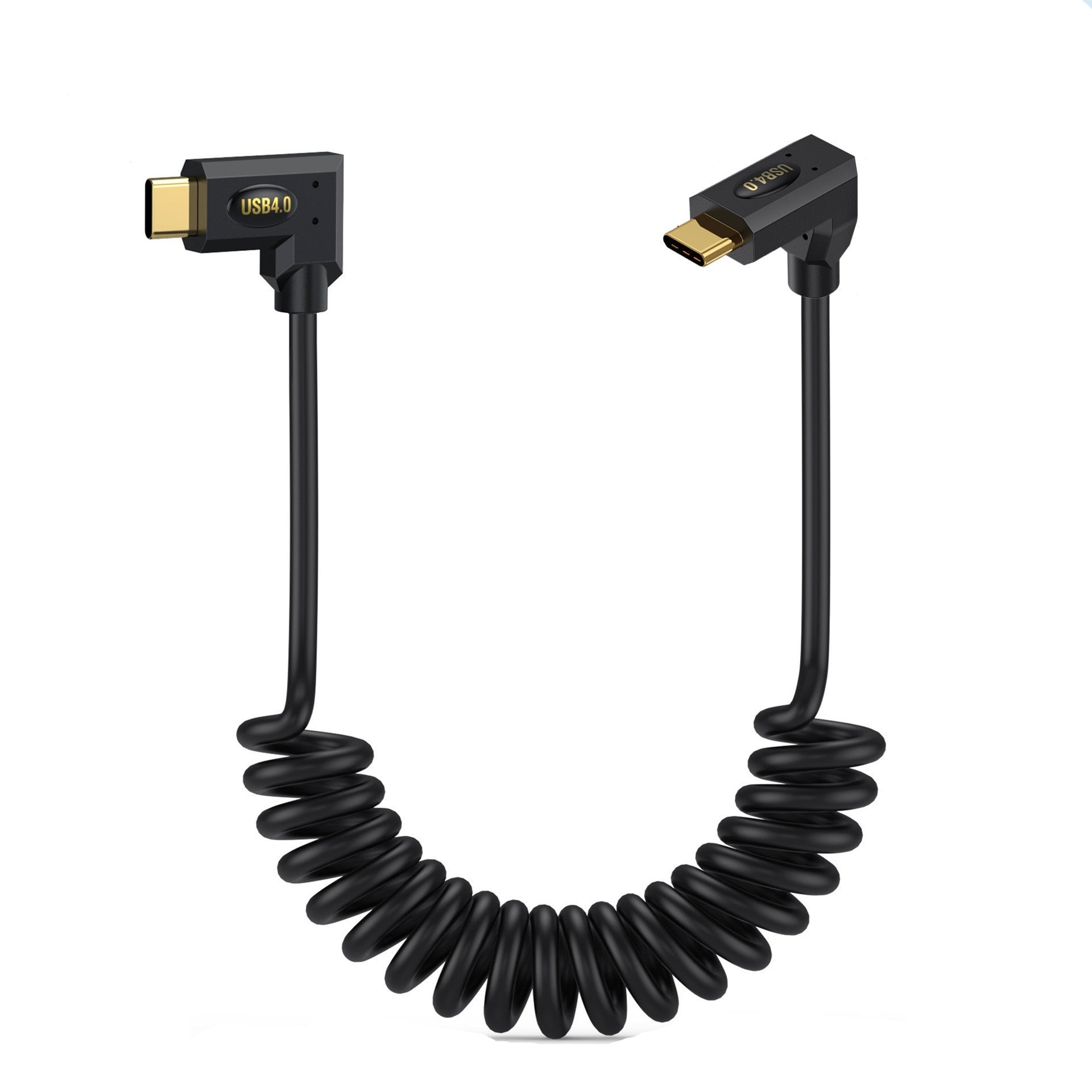 USB4 USB-C angled coiled cable with 40Gbps support and 240W charging