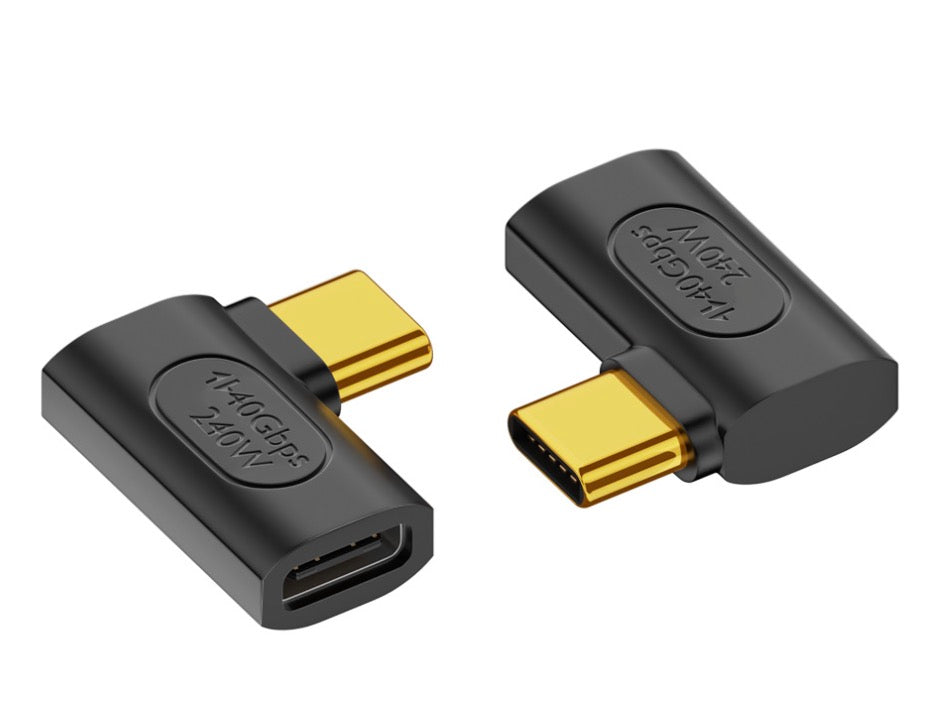 USB4 USB C angled male to female extension adapter supporting 240W charging and 40Gbps transfer speeds