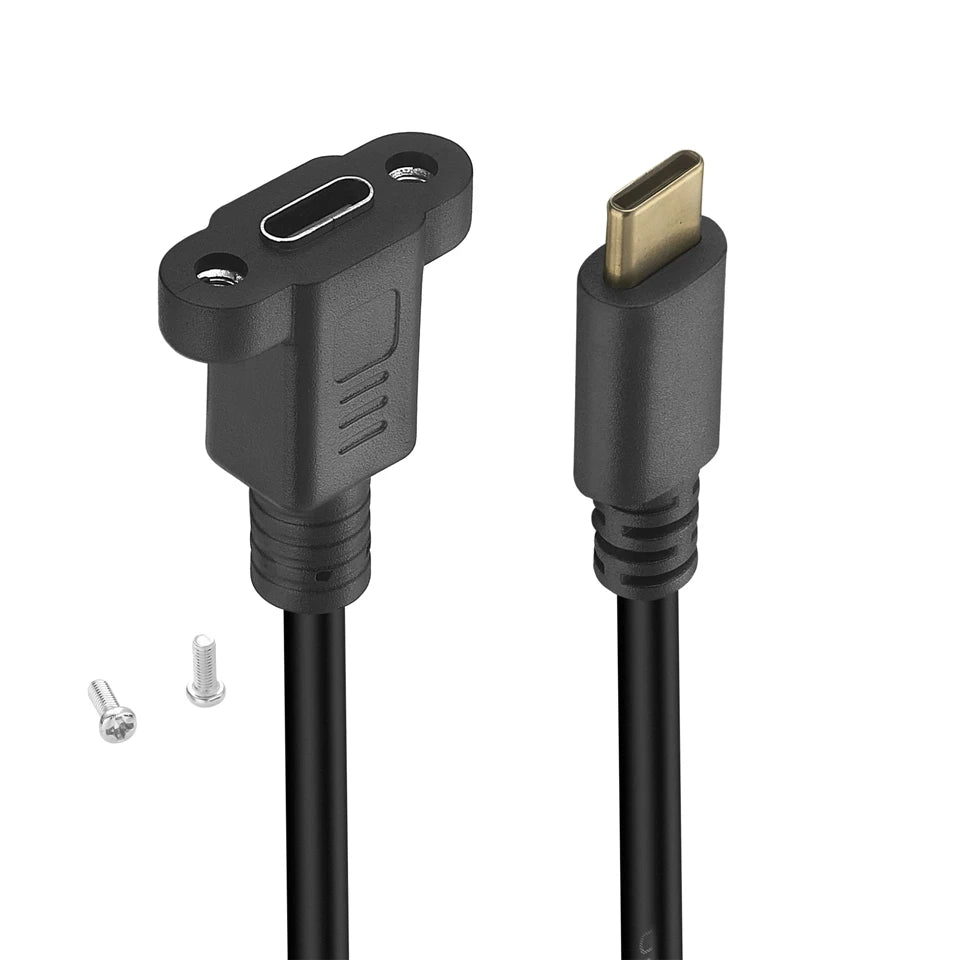 USB C Male to Female Panel Mount Extension Cable USB 3.1 10Gbps 0.3m / 0.5m