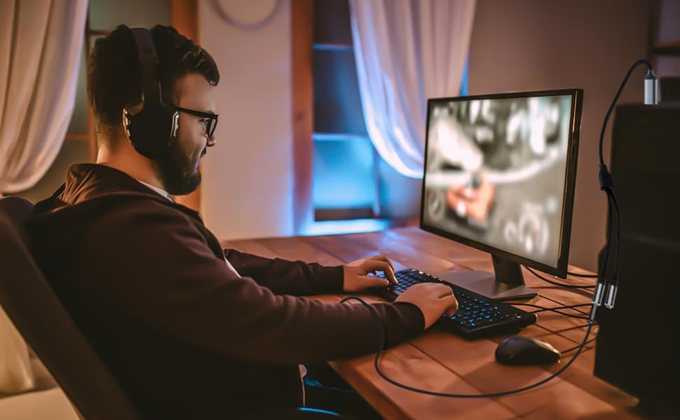 USB-C Male to Dual 3.5mm Female Jack Audio Microphone Combi Splitter Adapter Cable