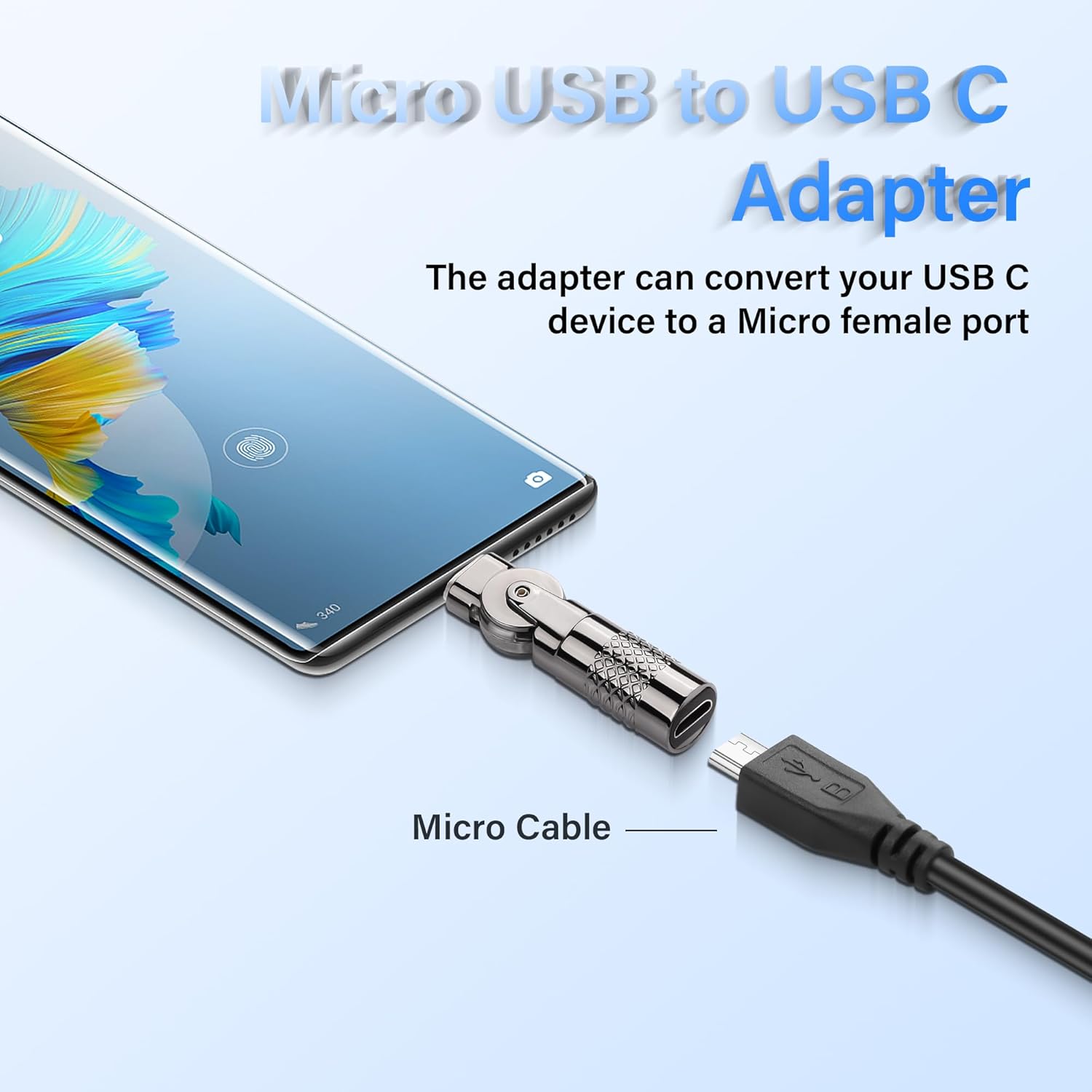 Micro USB to USB C Adapter, Micro 5Pin Female to Type C Male Rotation Converter