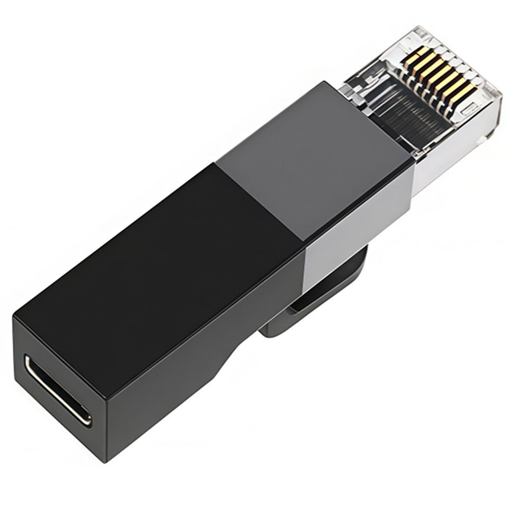 Network adapter with USB and Ethernet connectors on a white background