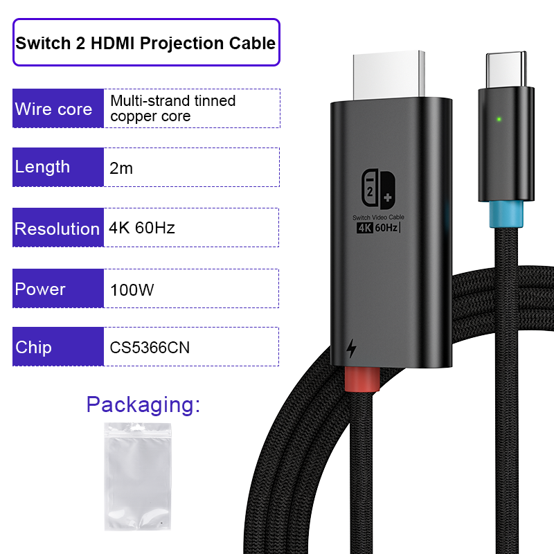 HDMI projection cable with specifications on a white background