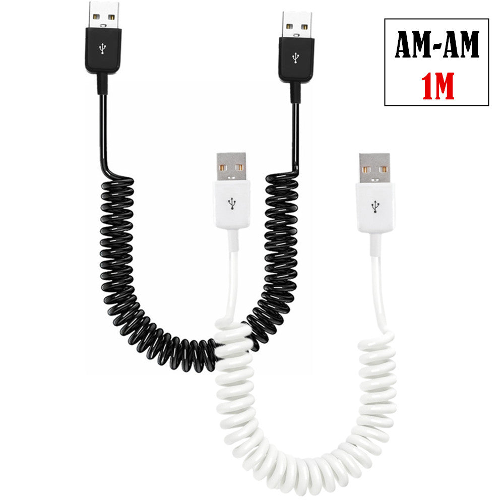 USB 2.0 Type A Male to Male Data Extension Coiled Spring Cable