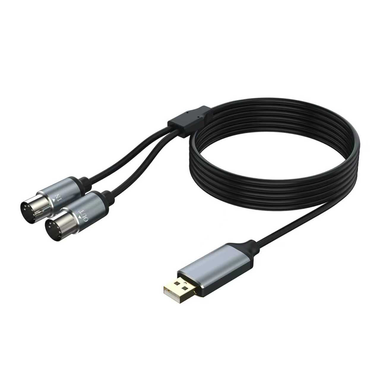 USB to Dual 5-Pin DIN MIDI Cable 1.8m – USB Interface to MIDI In/Out Adapter for Keyboard, Synthesizer & Controller