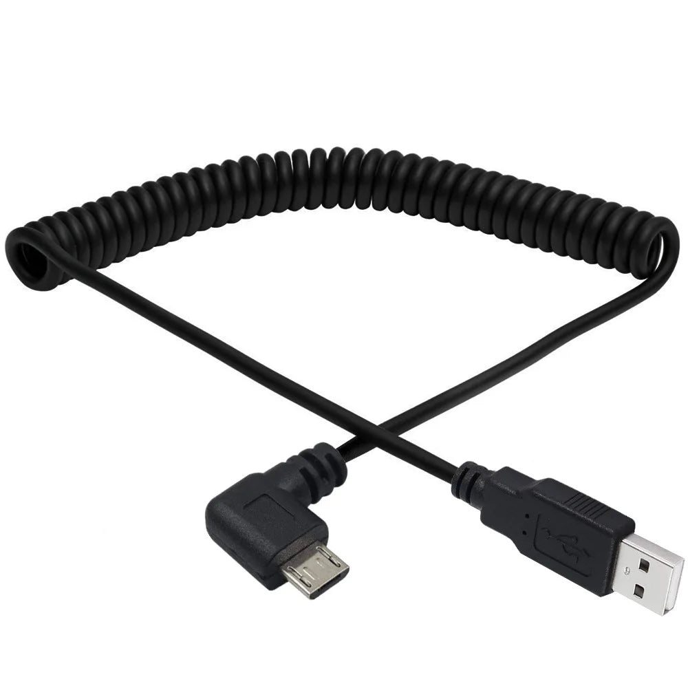 Micro 5Pin Male to USB 2.0 A Male Data Charging Coiled Cable | Left Angle