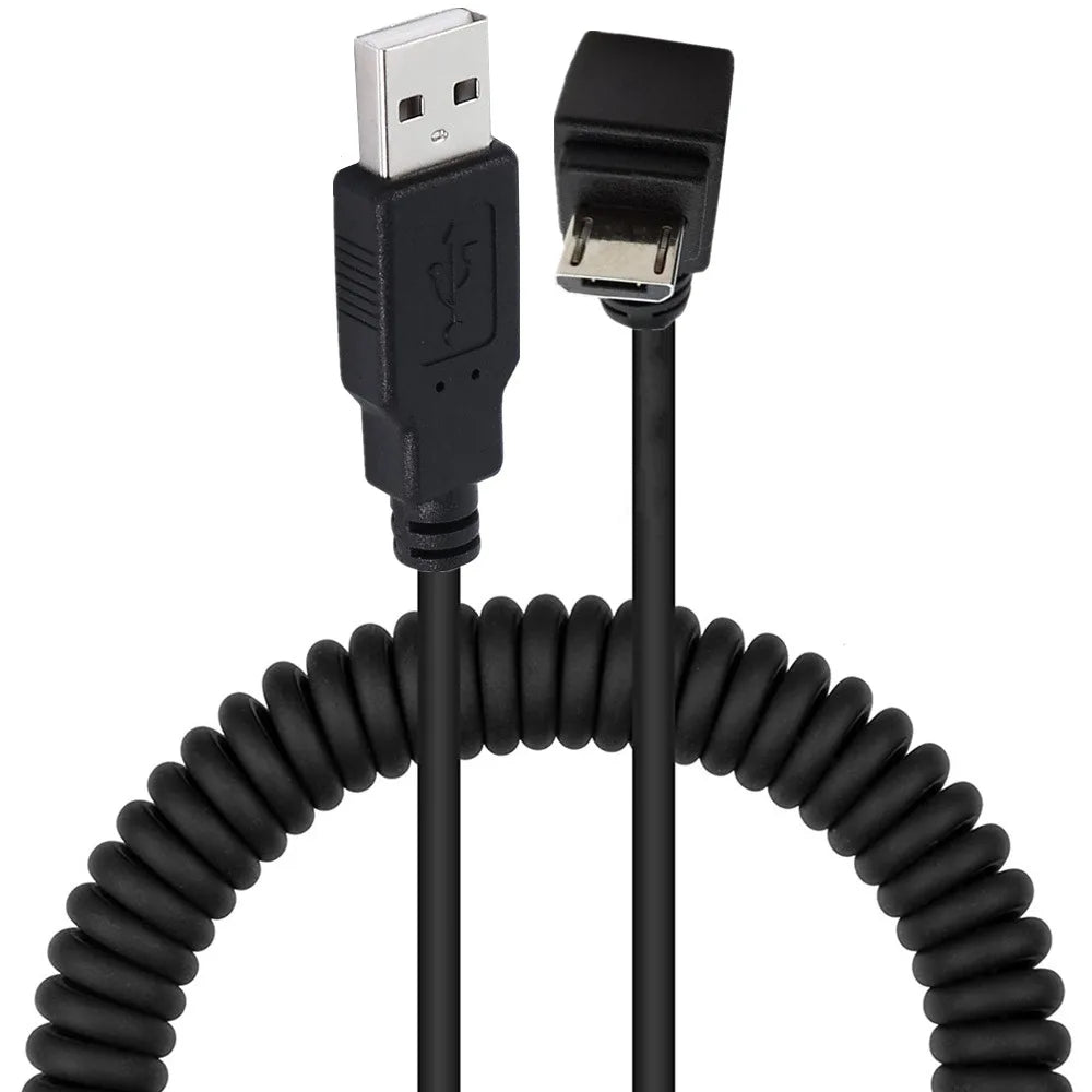 Micro 5Pin Male to USB 2.0 A Male Data Charging Coiled Cable | Down Angle