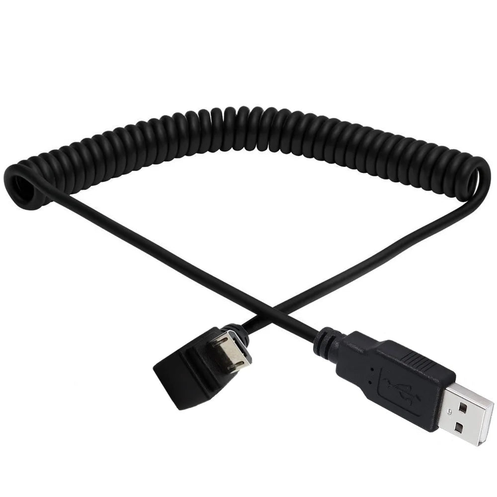 Micro 5Pin Male to USB 2.0 A Male Data Charging Coiled Cable | Down Angle