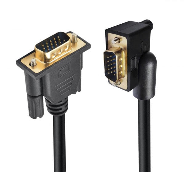 VGA 15 pin male to female left angle extension cable with angled VGA connector